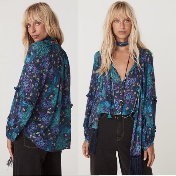 Spell & the Gypsy XL Bohème Blouse in Baltic Blues Bohemian 70s Witchy - Picture 2 of 14
